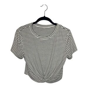 Gray and White Striped Crop Top